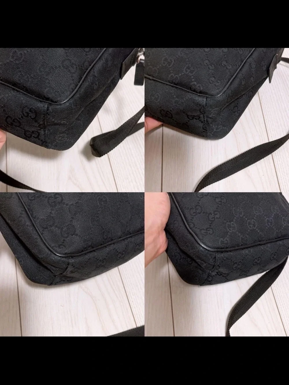 Gucci Black GG Monogram Messenger Bag